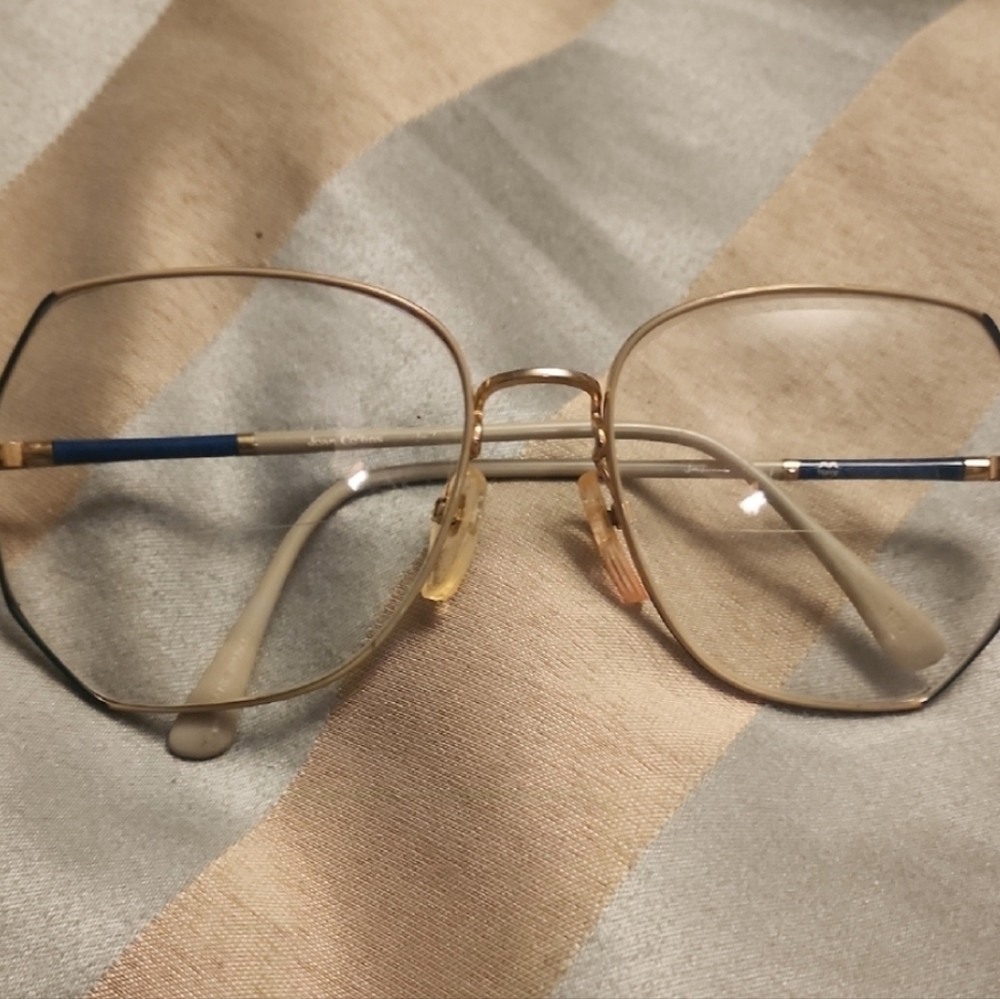 Chic Retro Joan Collins J-7 Blue & Gold Wireframe Glasses